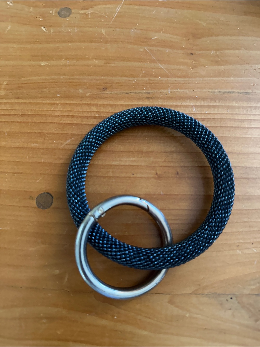Black Beaded Loop Keyring with Silver Ring